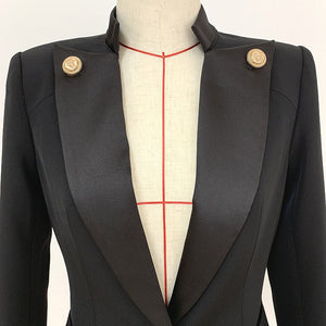 HIGH QUALITY Newest 2020 Designer Blazer Jacket Women's Single Button Satin Collar Blazer