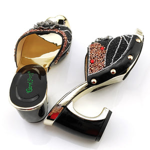 Black Color Latest Shoes and Bags Set Italian matching Sets 2020 Nigerian Shoes and Matching Bags Women Rhinestone Wedding Shoes