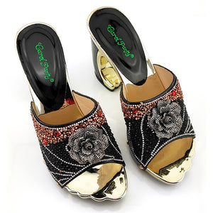 Black Color Latest Shoes and Bags Set Italian matching Sets 2020 Nigerian Shoes and Matching Bags Women Rhinestone Wedding Shoes