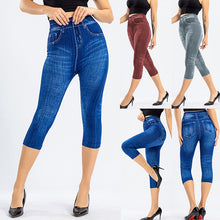 Load image into Gallery viewer, Women&#39;s Summer Breeches Denim Print Leggings Fashion Slim Faux Jeans Leggings Women Stretch Printed Blue Women&#39;s Breeches