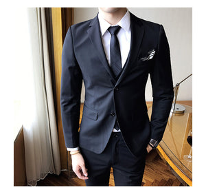 Men's wedding dress solid color Slim 3 piece set fashion business casual suit jacket wedding banquet dress men's clothing