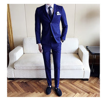 Load image into Gallery viewer, Men&#39;s wedding dress solid color Slim 3 piece set fashion business casual suit jacket wedding banquet dress men&#39;s clothing