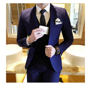 Men's wedding dress solid color Slim 3 piece set fashion business casual suit jacket wedding banquet dress men's clothing