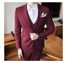 Load image into Gallery viewer, Men&#39;s wedding dress solid color Slim 3 piece set fashion business casual suit jacket wedding banquet dress men&#39;s clothing