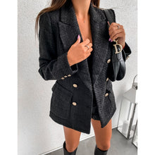 Load image into Gallery viewer, Plaid tweed double breasted blazer women long sleeve turn down collar slim jacket coat Elegant office women blazers and jackets