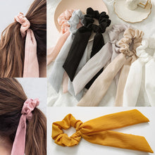 Load image into Gallery viewer, DIY Solid/Floral Print Bow Satin Long Ribbon Ponytail Scarf Hair Tie Scrunchies Women Girls Elastic Hair Bands Hair Accessories