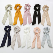 Load image into Gallery viewer, DIY Solid/Floral Print Bow Satin Long Ribbon Ponytail Scarf Hair Tie Scrunchies Women Girls Elastic Hair Bands Hair Accessories