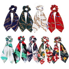 Load image into Gallery viewer, DIY Solid/Floral Print Bow Satin Long Ribbon Ponytail Scarf Hair Tie Scrunchies Women Girls Elastic Hair Bands Hair Accessories