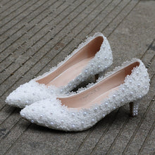 Load image into Gallery viewer, 2 Inches Kitten Heel Girl Dress Shoes White Pink Lace Flower Party Prom Shoes Plus Size 10 Wedding Bridal Shoes Bridesmaid Shoes