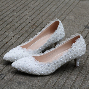 2 Inches Kitten Heel Girl Dress Shoes White Pink Lace Flower Party Prom Shoes Plus Size 10 Wedding Bridal Shoes Bridesmaid Shoes