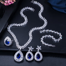 Load image into Gallery viewer, CWWZircons Water Drop Royal Blue CZ Necklace Earrings Ring And Bracelet 4 Piece Wedding Jewelry Set For Women Bridal Party T098