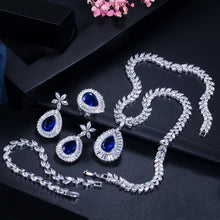 Load image into Gallery viewer, CWWZircons Water Drop Royal Blue CZ Necklace Earrings Ring And Bracelet 4 Piece Wedding Jewelry Set For Women Bridal Party T098