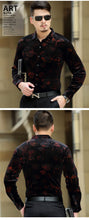 Load image into Gallery viewer, Floral printing high-end gold velvet boutique long-sleeved shirt 2020 Autumn&amp;Winter New fashion casual quality men shirt S-4XL