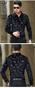 Floral printing high-end gold velvet boutique long-sleeved shirt 2020 Autumn&Winter New fashion casual quality men shirt S-4XL