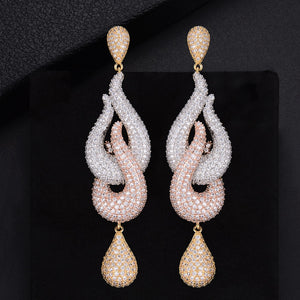 GODKI Luxury 3 Tone Colors Water Drop Trendy Cubic Zirconia Naija Wedding Party Earring Fashion Jewelry for Women