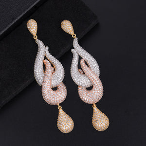 GODKI Luxury 3 Tone Colors Water Drop Trendy Cubic Zirconia Naija Wedding Party Earring Fashion Jewelry for Women