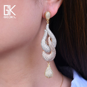 GODKI Luxury 3 Tone Colors Water Drop Trendy Cubic Zirconia Naija Wedding Party Earring Fashion Jewelry for Women