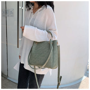 Crocodile Women's Handbags Wild Vintage Bucket Top-handle Large Capacity Solid Simple Casual Crossbody Bag Fashion Shoulder Bags