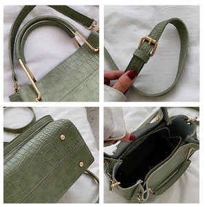Crocodile Women's Handbags Wild Vintage Bucket Top-handle Large Capacity Solid Simple Casual Crossbody Bag Fashion Shoulder Bags