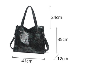 Arliwwi Designer Female Genuine Leather Floral Large Capacity Bags Flower Embossed Shiny Women's Handbags Real leather GY17-1