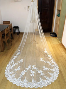 1 Layer Lace Appliqued Bridal Wedding Veil Long Comb Wedding Accessories Mantilla velos de novia  EE2003