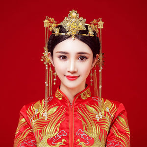 Chinese Bride headwear Phoenix crown wedding dress hairs wear accessories ancient costume Han accessories For Asian