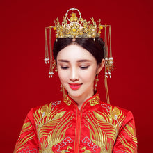 Load image into Gallery viewer, Chinese Bride headwear Phoenix crown wedding dress hairs wear accessories ancient costume Han accessories For Asian