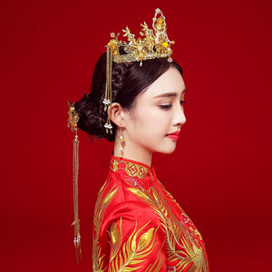 Chinese Bride headwear Phoenix crown wedding dress hairs wear accessories ancient costume Han accessories For Asian