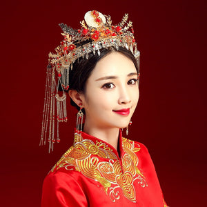 Chinese Bride headwear Phoenix crown wedding dress hairs wear accessories ancient costume Han accessories For Asian