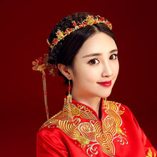 Load image into Gallery viewer, Chinese Bride headwear Phoenix crown wedding dress hairs wear accessories ancient costume Han accessories For Asian