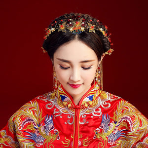 Chinese Bride headwear Phoenix crown wedding dress hairs wear accessories ancient costume Han accessories For Asian