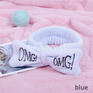 2020 New OMG Letter Coral Fleece Wash Face Hairbands For Women Cute Soft Bow Girls Headbands Hair Bands Turban Hair Accessories