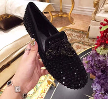 Load image into Gallery viewer, Gold Black 2020 Handmade Rhinestone  Men Shoes Crystal Loafers Male Luxury Party Wedding Shoes Slip on Men&#39;s Flat shoes