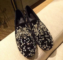 Load image into Gallery viewer, Gold Black 2020 Handmade Rhinestone  Men Shoes Crystal Loafers Male Luxury Party Wedding Shoes Slip on Men&#39;s Flat shoes