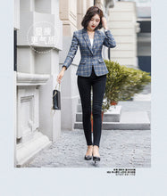 Load image into Gallery viewer, PEONFLY Classic Plaid Single Button Women Jacket Blazer Casual Notched Collar Slim Female Suits Coat Fashion Blazer Femme