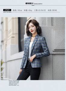 PEONFLY Classic Plaid Single Button Women Jacket Blazer Casual Notched Collar Slim Female Suits Coat Fashion Blazer Femme