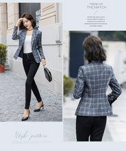 Load image into Gallery viewer, PEONFLY Classic Plaid Single Button Women Jacket Blazer Casual Notched Collar Slim Female Suits Coat Fashion Blazer Femme