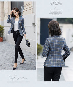 PEONFLY Classic Plaid Single Button Women Jacket Blazer Casual Notched Collar Slim Female Suits Coat Fashion Blazer Femme