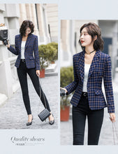 Load image into Gallery viewer, PEONFLY Classic Plaid Single Button Women Jacket Blazer Casual Notched Collar Slim Female Suits Coat Fashion Blazer Femme