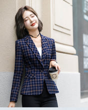 Load image into Gallery viewer, PEONFLY Classic Plaid Single Button Women Jacket Blazer Casual Notched Collar Slim Female Suits Coat Fashion Blazer Femme