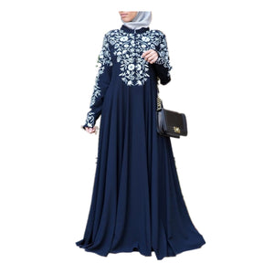 Arab Turkey Muslim Abaya Dress Women Plus Size 5XL Maxi Dresses Stand Collar Floral Print Big Swing Kaftan Robe Islamic Clothing