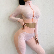 Load image into Gallery viewer, Sexy Women Clothes Seamless Fitness Leggings+long Sleeve Cropped Top Zipper Tracksuit Active Wear Gym Leggings Pants