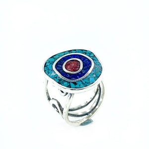 Coral, Turquoise, Lapis Hand Production Mosaic Silver Set Suit