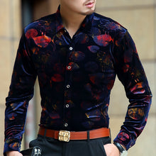 Load image into Gallery viewer, Floral printing high-end gold velvet boutique long-sleeved shirt 2020 Autumn&amp;Winter New fashion casual quality men shirt S-4XL