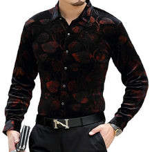 Load image into Gallery viewer, Floral printing high-end gold velvet boutique long-sleeved shirt 2020 Autumn&amp;Winter New fashion casual quality men shirt S-4XL