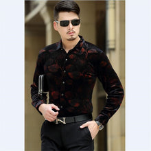 Load image into Gallery viewer, Floral printing high-end gold velvet boutique long-sleeved shirt 2020 Autumn&amp;Winter New fashion casual quality men shirt S-4XL