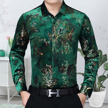 Load image into Gallery viewer, Floral printing high-end gold velvet boutique long-sleeved shirt 2020 Autumn&amp;Winter New fashion casual quality men shirt S-4XL