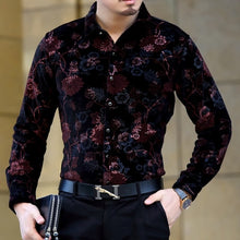 Load image into Gallery viewer, Floral printing high-end gold velvet boutique long-sleeved shirt 2020 Autumn&amp;Winter New fashion casual quality men shirt S-4XL