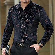 Load image into Gallery viewer, Floral printing high-end gold velvet boutique long-sleeved shirt 2020 Autumn&amp;Winter New fashion casual quality men shirt S-4XL