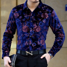 Load image into Gallery viewer, Floral printing high-end gold velvet boutique long-sleeved shirt 2020 Autumn&amp;Winter New fashion casual quality men shirt S-4XL